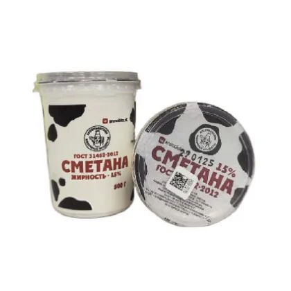 Сметана 15% стакан 0,500кг ГОСТ АМК