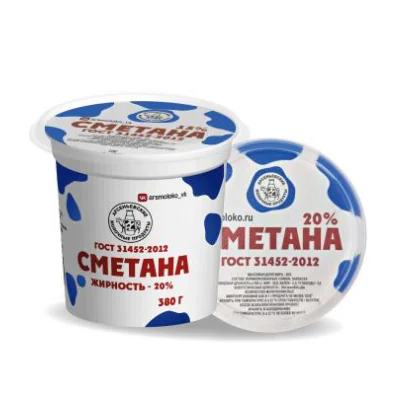 Сметана 20% стакан 0,380кг ГОСТ АМК