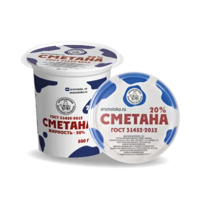 Сметана 20% стакан 0,500кг ГОСТ АМК