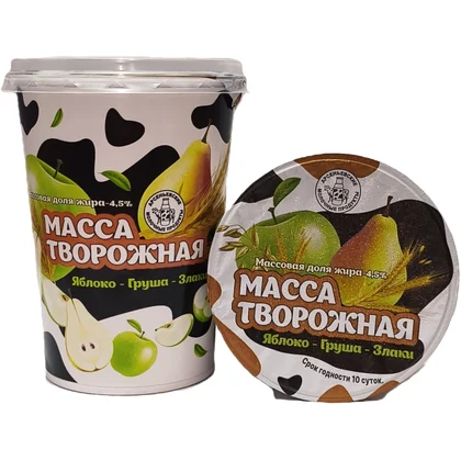 Творожная масса яблоко груша злаки 4,5% банка 0,500кг АМК