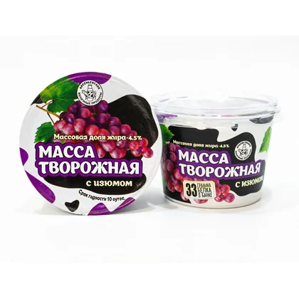 Творожная масса сладкая с изюмом 4,5% банка 0,250кг АМК