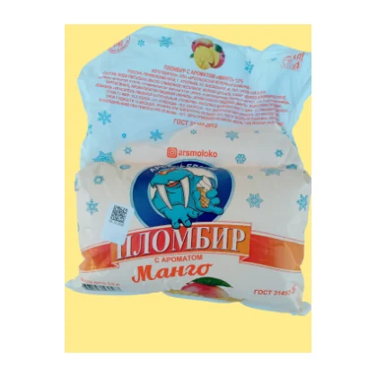 Мороженое пломбир 12% пакет 0,500кг манго АМК