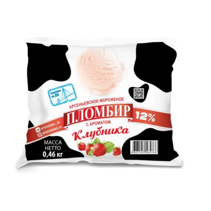 Мороженое пломбир 12% пакет 0,460кг клубника АМК