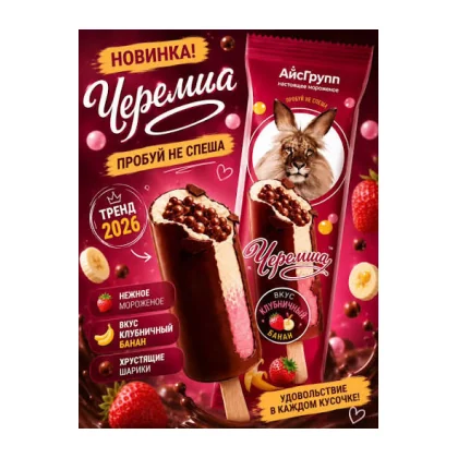 Мороженое эскимо Черемша клубника банан с шок.шариками м/у 70гр Айс Групп